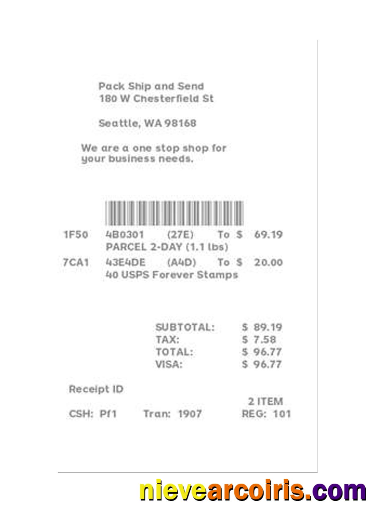 SHIPPING STORE receipt